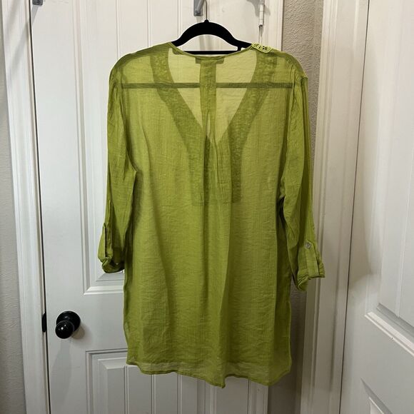 Ali Miles Green Sheer Popover Boho Peasant Top Long Sleeves Womens Size 1X - Picture 7 of 11